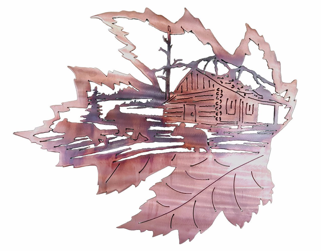 Large Leaf Bear and Cabin Scene - Hersey Customs Inc.